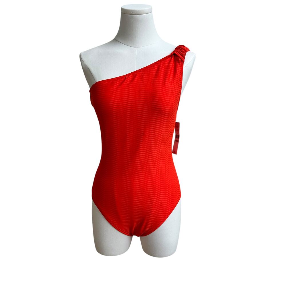 Carmen Marc Valvo One Piece Deep Orange One Shoulder Swimsuit Size 12 NWT